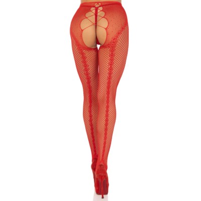 Crotchless backseam tights O/S - red